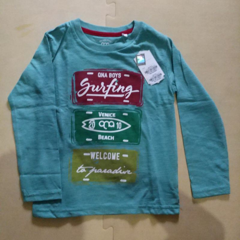 kaos T-shirt lengan panjang balita hijau tosca 3y