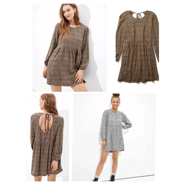 Ready Blouse Lengan Balloon Pull Long Sleeve Baby doll Midi Mini Dress Flanel Flannel Motif Kotak Ko