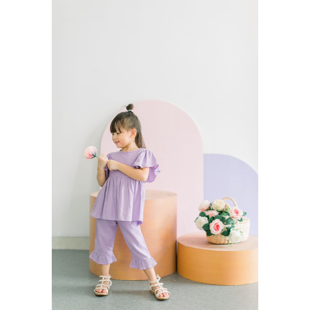 PROMO 7.7 Setelan Anak Linen Smilee Bella Size 1-5Thn / Setelan anak Perempuan Lucu / Setelan anak Perempuan