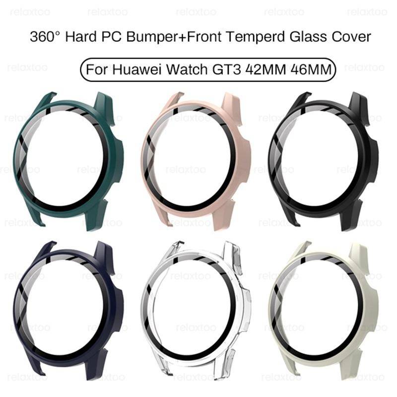 360° Casing Tempered Glass + Hard PC Shockproof 46mm Untuk Huawei GT 3 2 Pro 2e 42 46mm