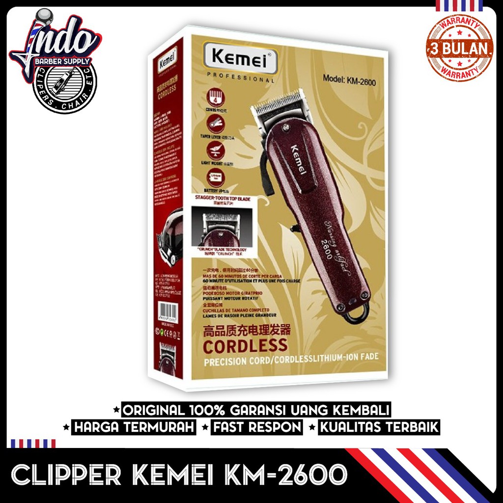 KEMEI KM-2600 Professional Rechargeable Electric Hair Clipper Cordless