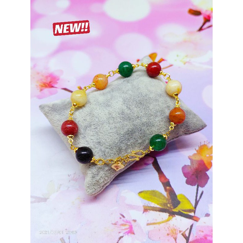 gelang giok asli xuping colorful batu giok lapis emas 24karat