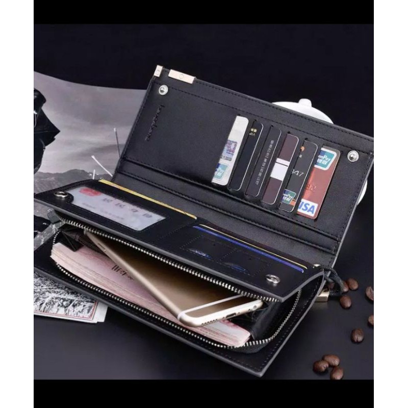 BAELLERRY Dompet Pria Wanita Bahan Kulit PU Model Panjang 2 Warna dengan 19 Slot