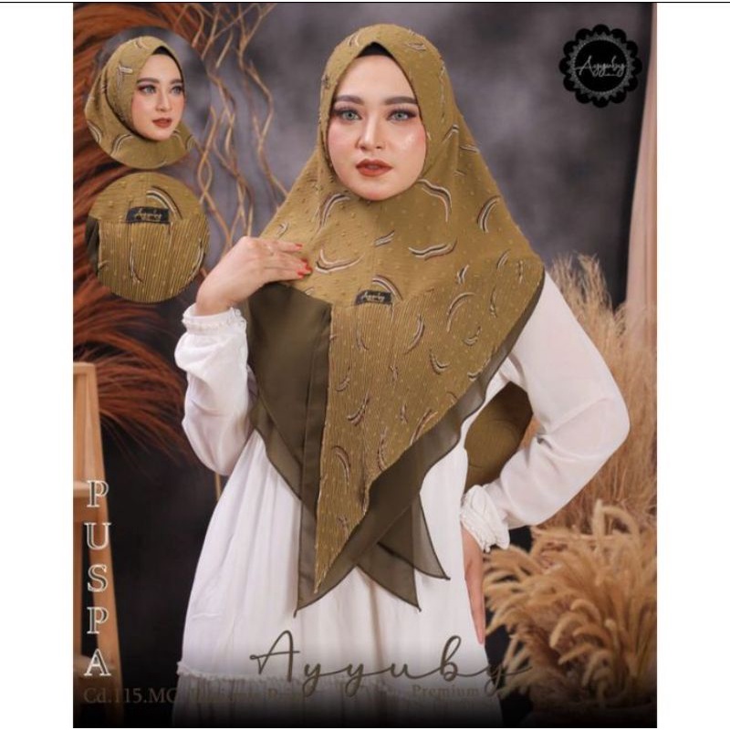 Hijab Khimar Instant Plisket Simple Motif Puspa Original Ayyuby