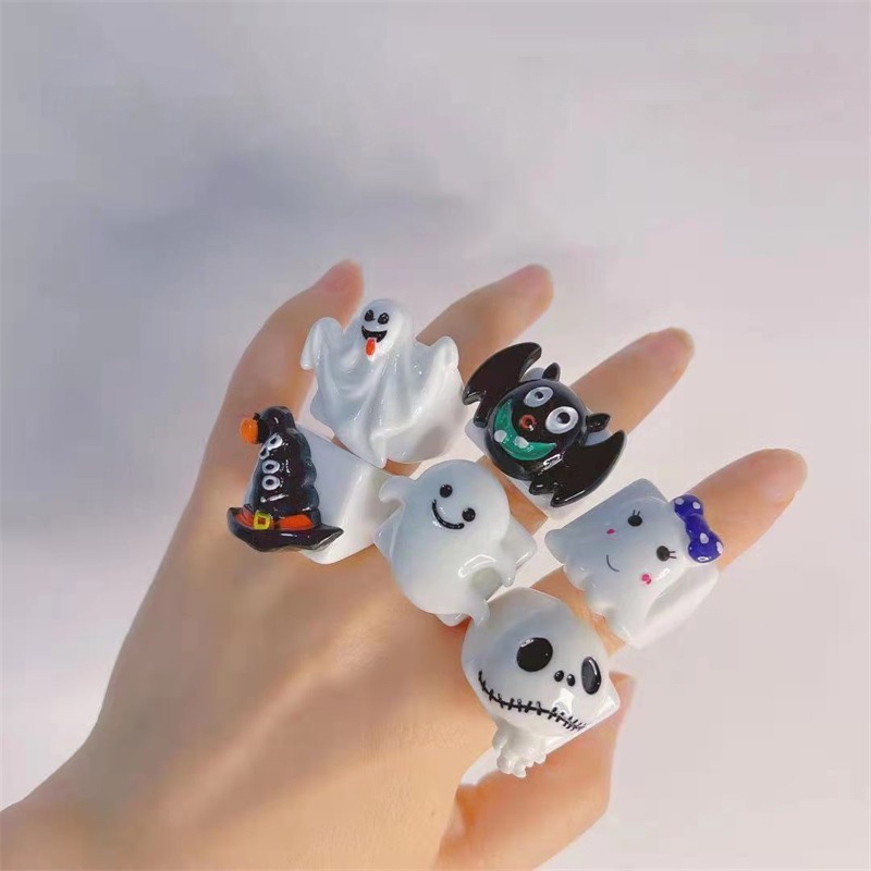 Cincin Jari Desain Kartun Labu Hantu Topi Kelelawar Ikatan Simpul Halloween Bahan resin Untuk Hadiah