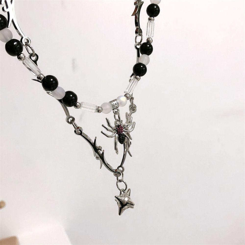 Lily Spider Pendant Charm Wanita Goth Vintage Manik Bulat Klavikula Kalung