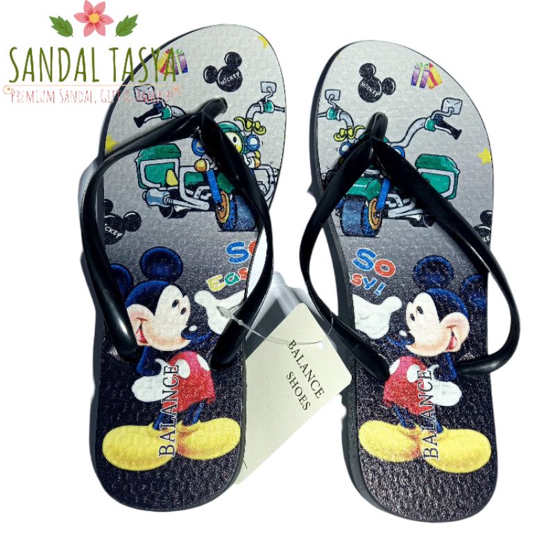 Sandal Jepit Jelly Wanita Import Balance 122-1 Original Flat Korea Karet Teplek Anak Remaja Perempuan Karakter Mickey Lucu Terbaru