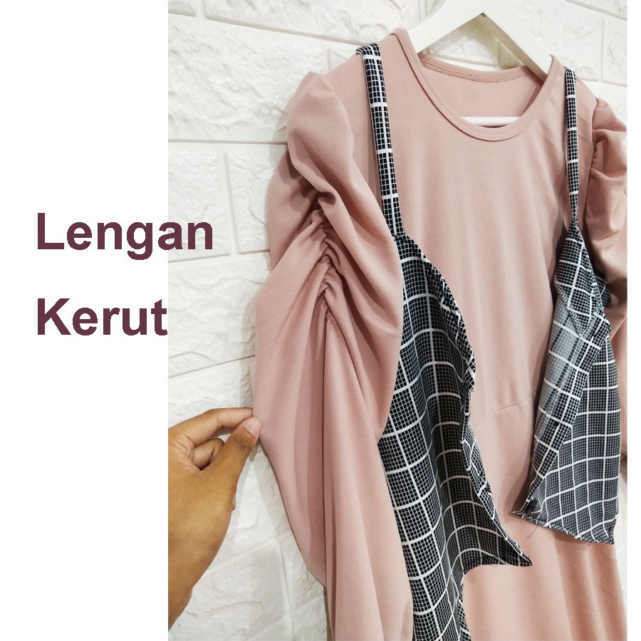 WINNY DRESS ROMPI KOTAK LENGAN KERUT GL FASHION