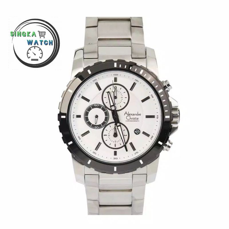 JAM TANGAN COWOK ALEXANDRECHRISTIE AC ORIGINAL SERI 6141MC SILVER PUTIH