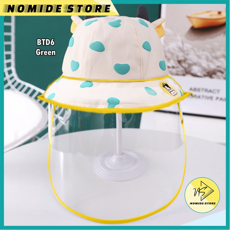 TOPI ANAK BUCKET FACESHIELD PELINDUNG WAJAH ANTI VIRUS PEREMPUAN LAKI LAKI MOTIF SAPI BTD-BTD6-GREEN