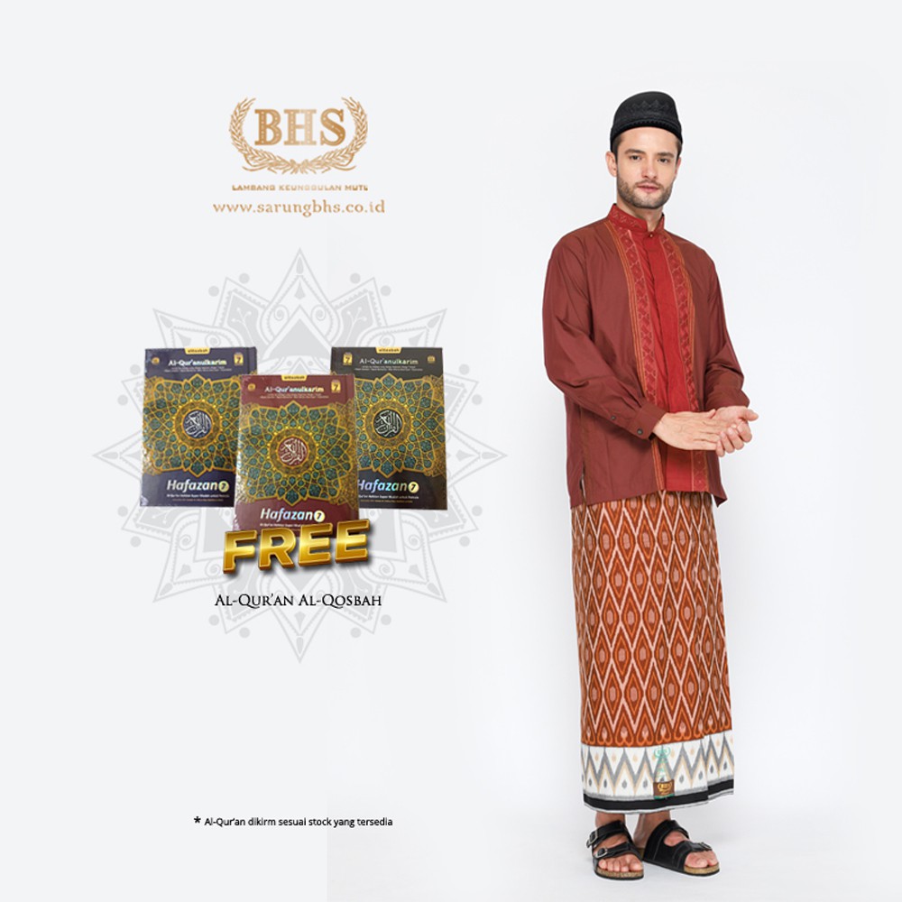 Sarung BHS Royal Gold Motif Ikat Border Dua Warna Coklat Putih