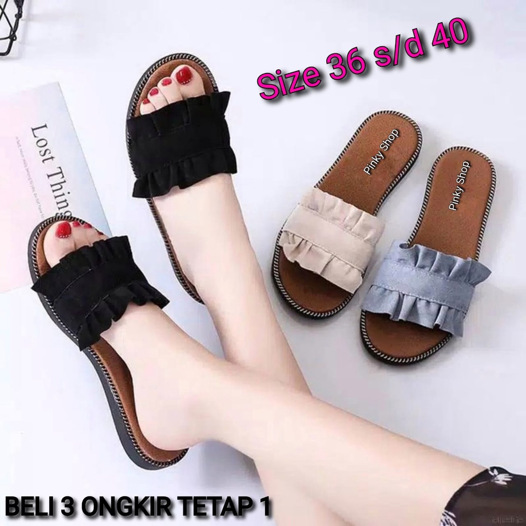 PROMO!!! SANDAL TEPLEK WANITA KERUT PNK CASUAL