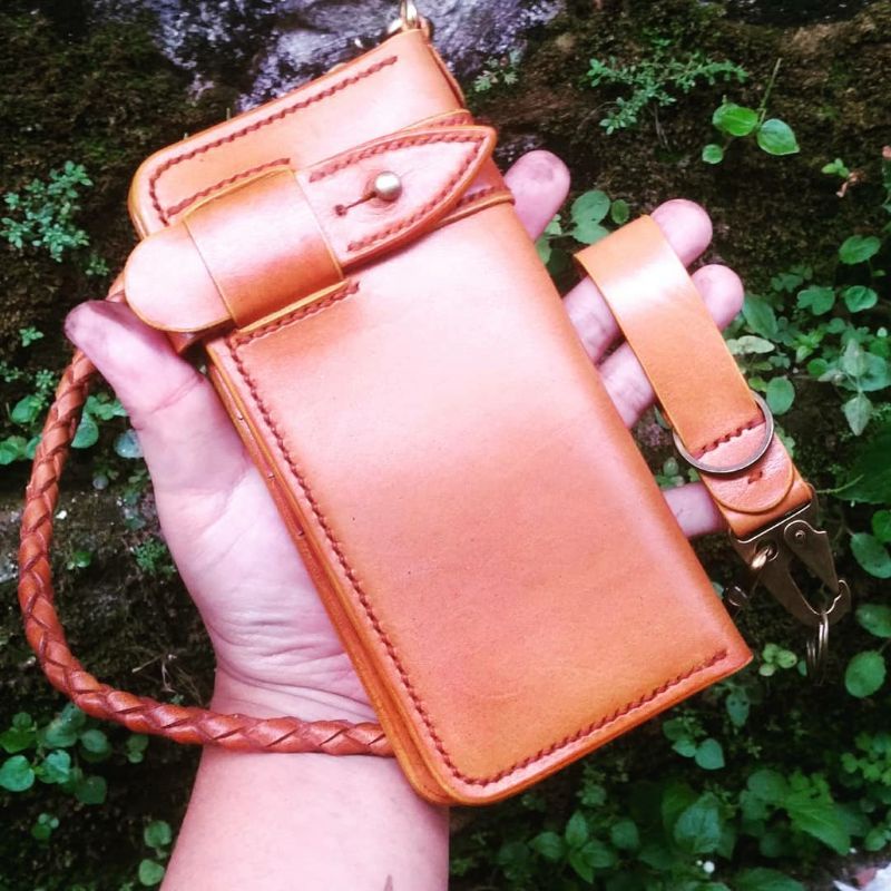 dompet kulit baikers handmade panjang 20cm tali anyam dan hangerbelt