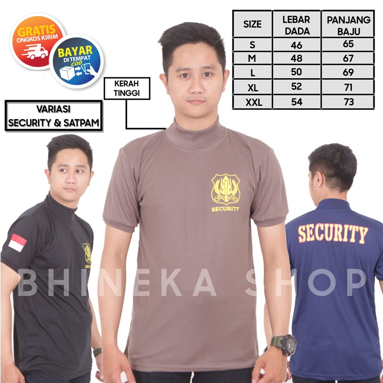 Security Kaos Satpam Terbaru Kerah Tinggi Kerah Panjang Warna Coklat Hitam Navy Tebal, Adem &amp; nyaman