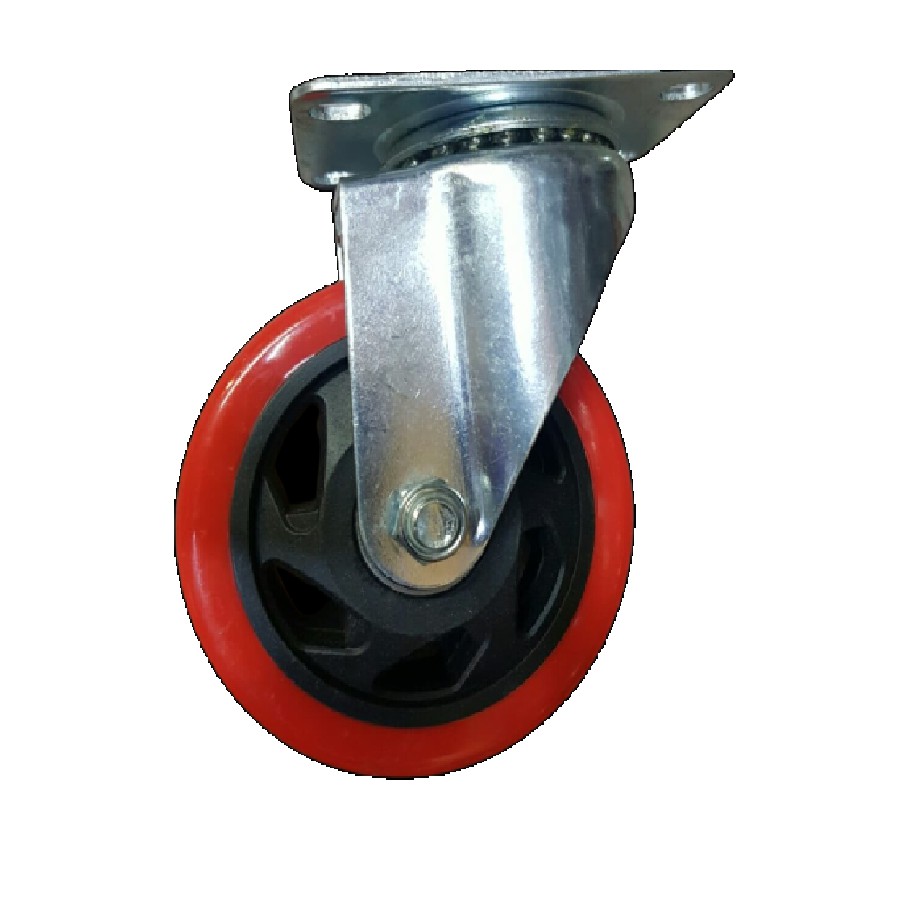 Roda Troli / Troly / Trolly PU Merah 4&quot; Inch Hidup Swivel Taiwan