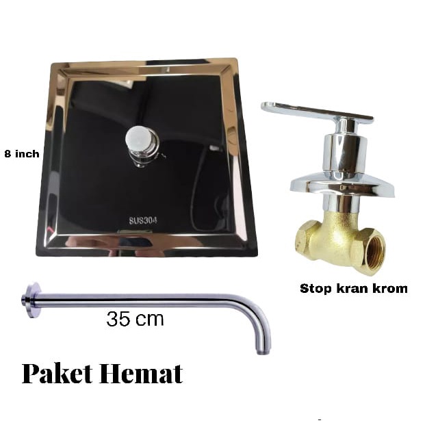 Paket Hemat Wall Shower Kamar Mandi Tanam Stainless + Kran Tanam Drad 1/2&quot;