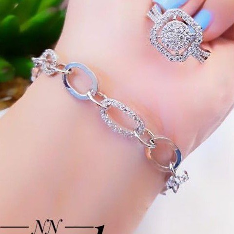 Xuping set Gelang dan Cincin Silver Terlaris L257