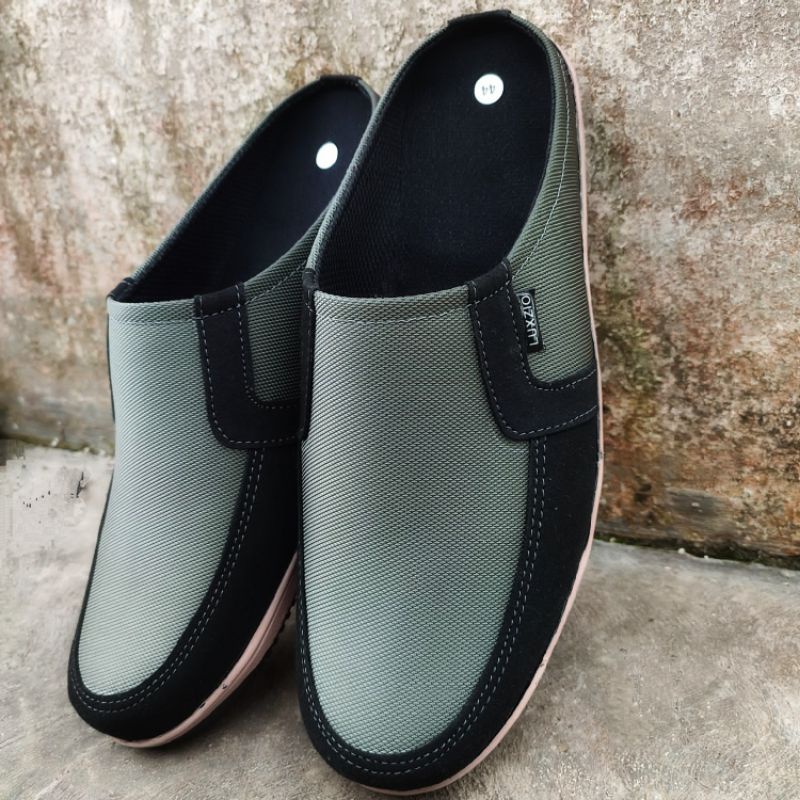 Sandal Sepatu Slop Selop Bustong Slip On Kulit Kasual Kerja Formal Sol Karet Empuk