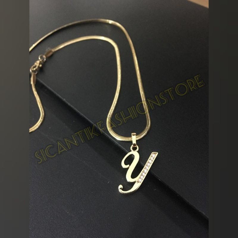 PROMO KALUNG TITANIUM HURUF ABDZ TERLARIS ANTI KARAT LAPIS EMAS MEWAH TIDAK LUNTUR LIOTIN HURUF GOLD