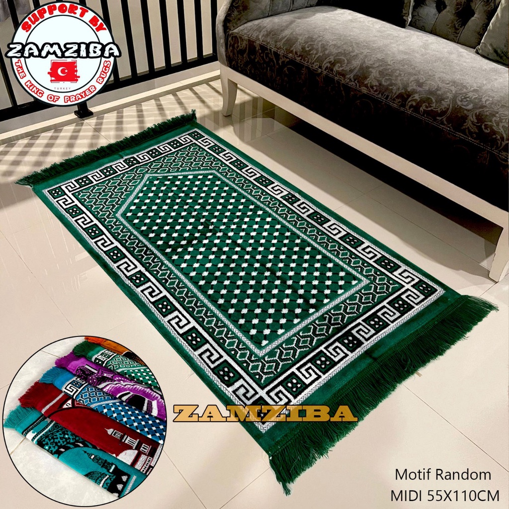 Sajadah Turkey Turki Ukuran Midi 55x110 cm Bahan Beludru Peralatan Sholat By Zamziba Sajadah