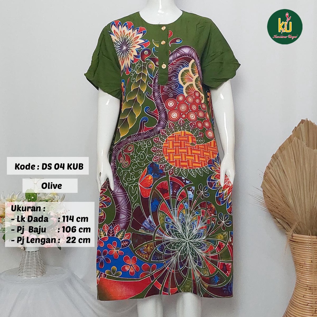 COD DS04 KUB | Daster Batik Kencana Ungu Asli Label Biru Uk. Jumbo LD 120 cm | Baju Santai Tidur Wanita Dewasa Kancing Depan Busui Friendly Motif Terbaru-Olive B