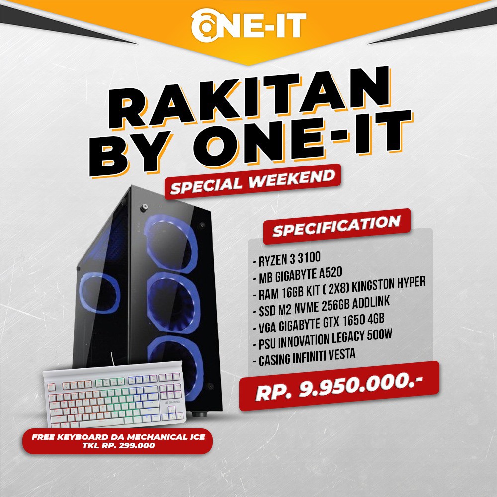 PC Rakitan Ryzen 3 3100 | GTX 1650 | Ram 16 GB | SSD 256 GB