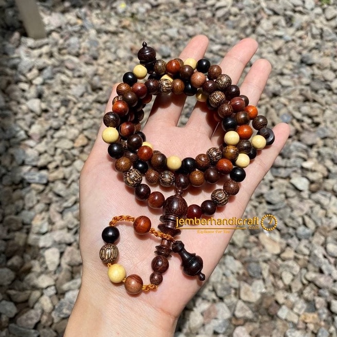 Tasbih KOMBINASI 9 Kayu Bertuah 8mm dan 10mm|  Tasbih Kayu Kombinasi Bersertifikat dan Box Premium