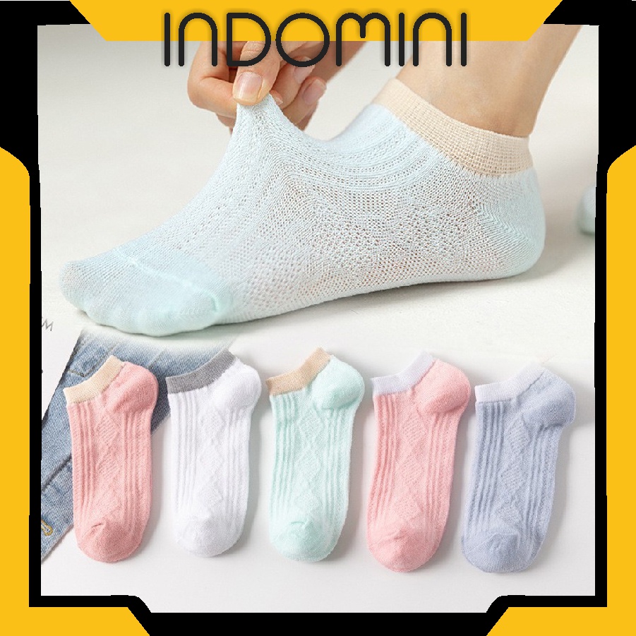 INDOMINI Kaos Kaki Wanita Motif Garis Putih Fashion Kaos Kaki Pendek Korean Ankle Socks KK011