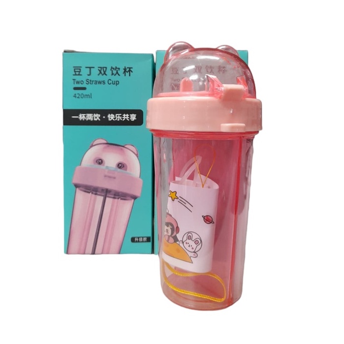 Botol Minum Air Sedotan 2 Sisi Sekat BPA Free Water Bottle 420ML 5230