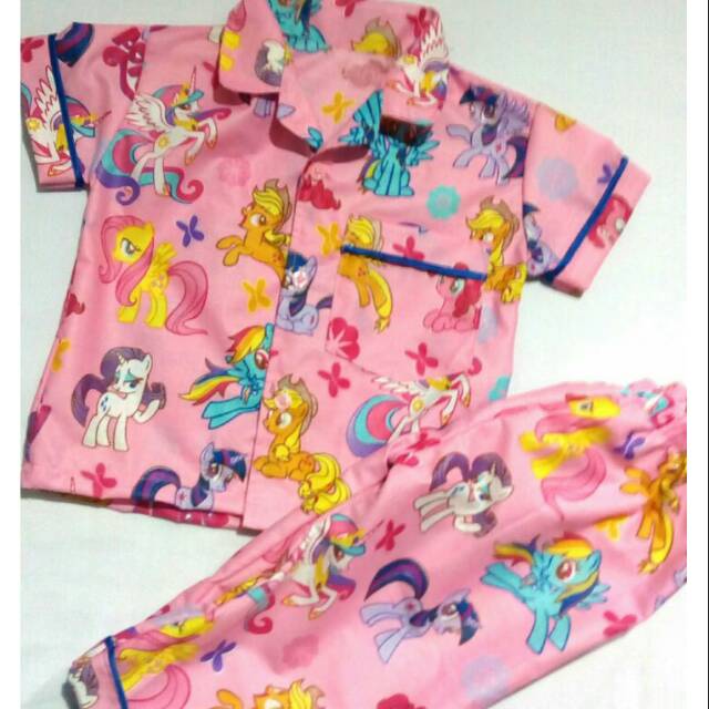 Piyama anak motif kuda poni pink