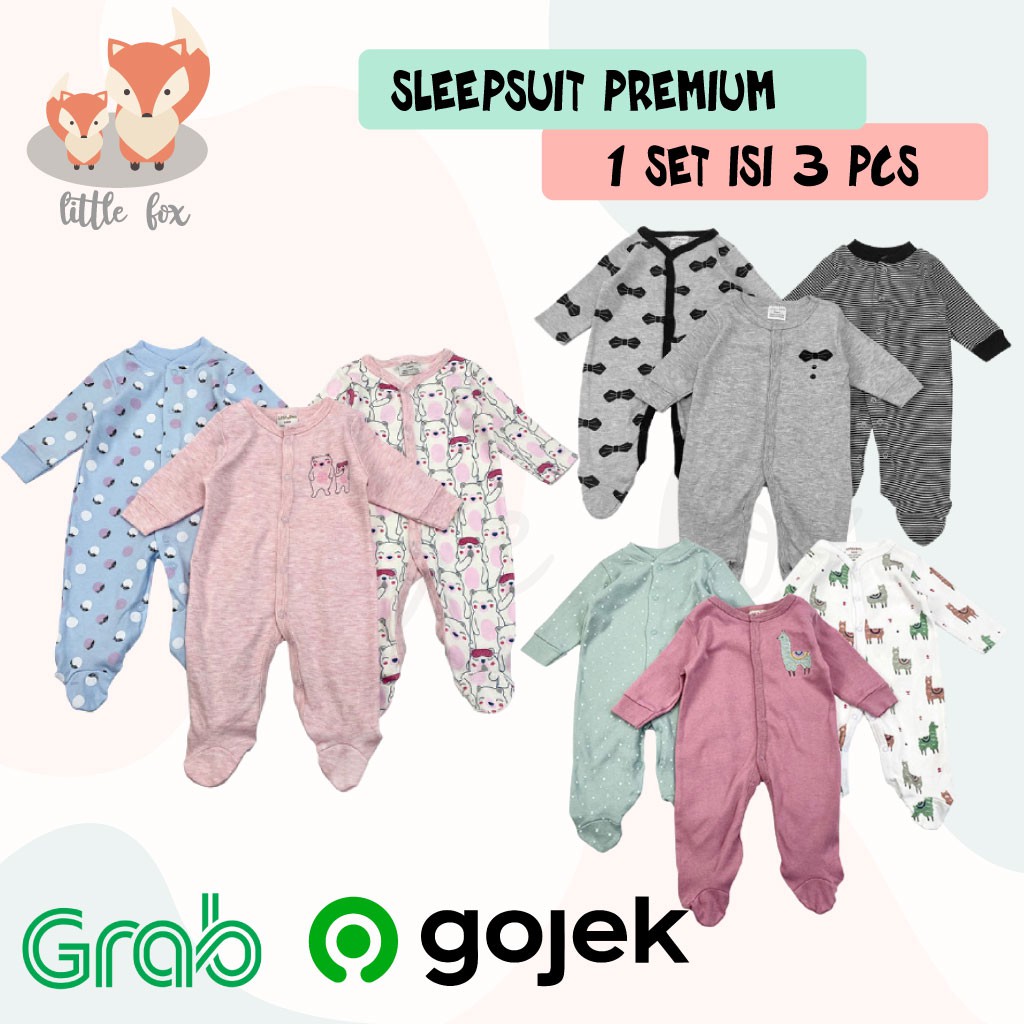 SET SLEEPSUIT BABY ISI 3 / BAJU TIDUR BAYI / ANAK USIA 0-1 TAHUN MATERIAL KATUN / COTTON