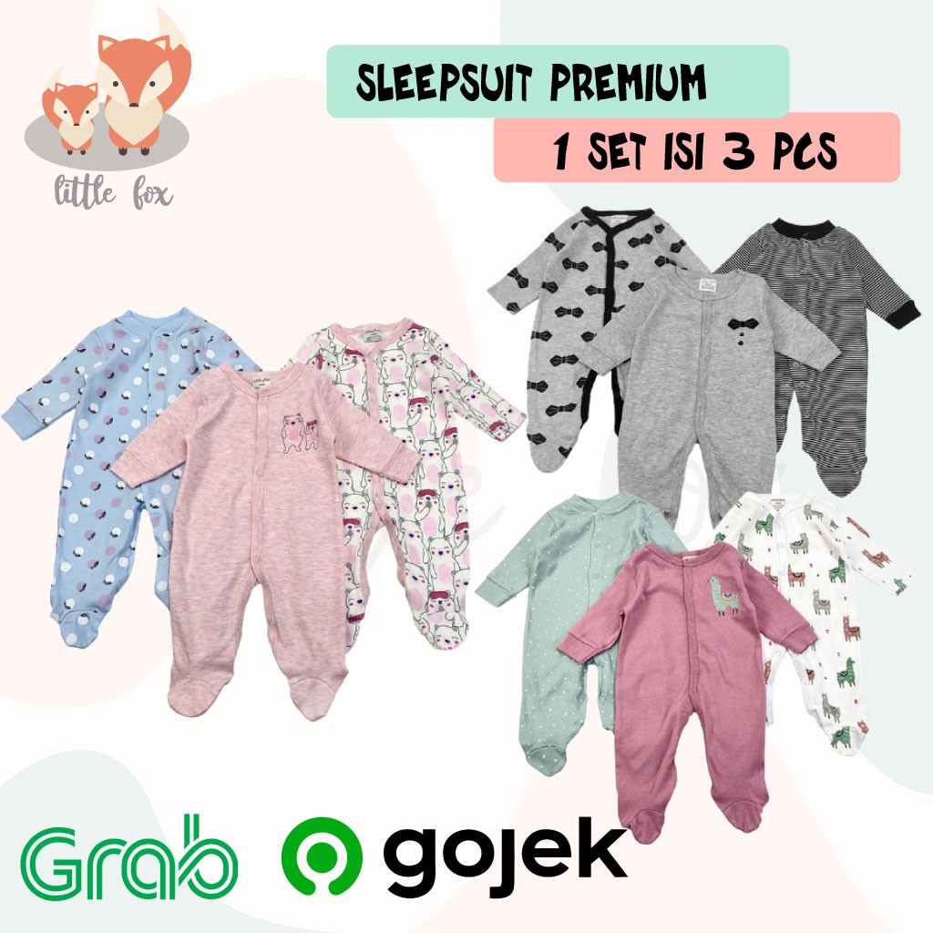 [ IMPORT] SET SLEEPSUIT BABY ISI 3 / BAJU TIDUR BAYI / ANAK USIA  0-1 TAHUN MATERIAL KATUN / COTTON