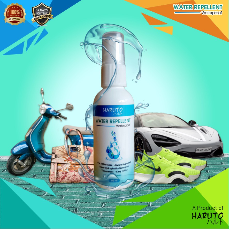 Water repellent by Haruto spray anti air for all surfaces untuk body dan kaca mobil/motor,sepatu,tas,topi,jaket,dll