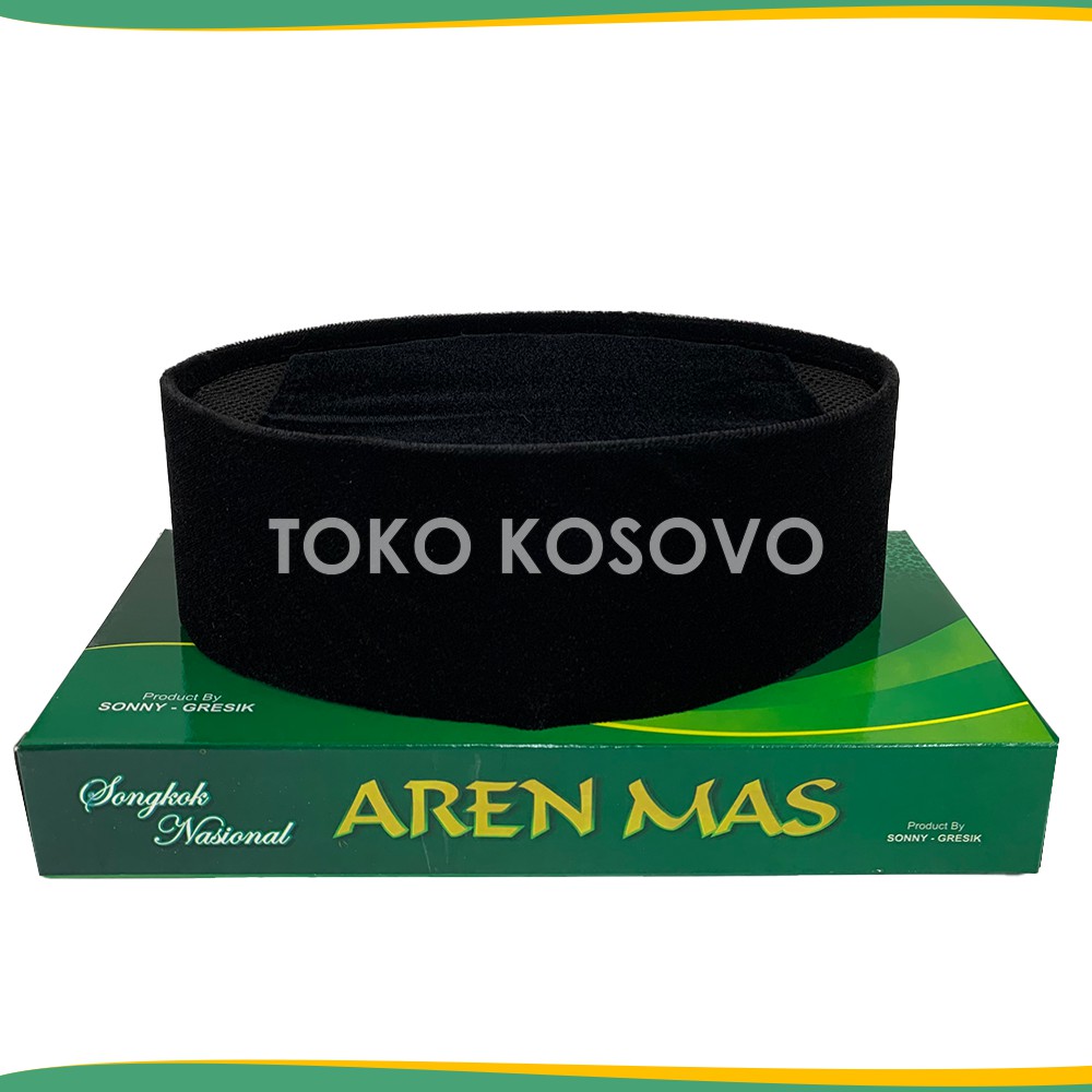 GROSIR (10 Pcs) Peci Songkok Kopiah Hitam Polos AREN MAS AC Dan NON AC Tinggi 8, 9, 10