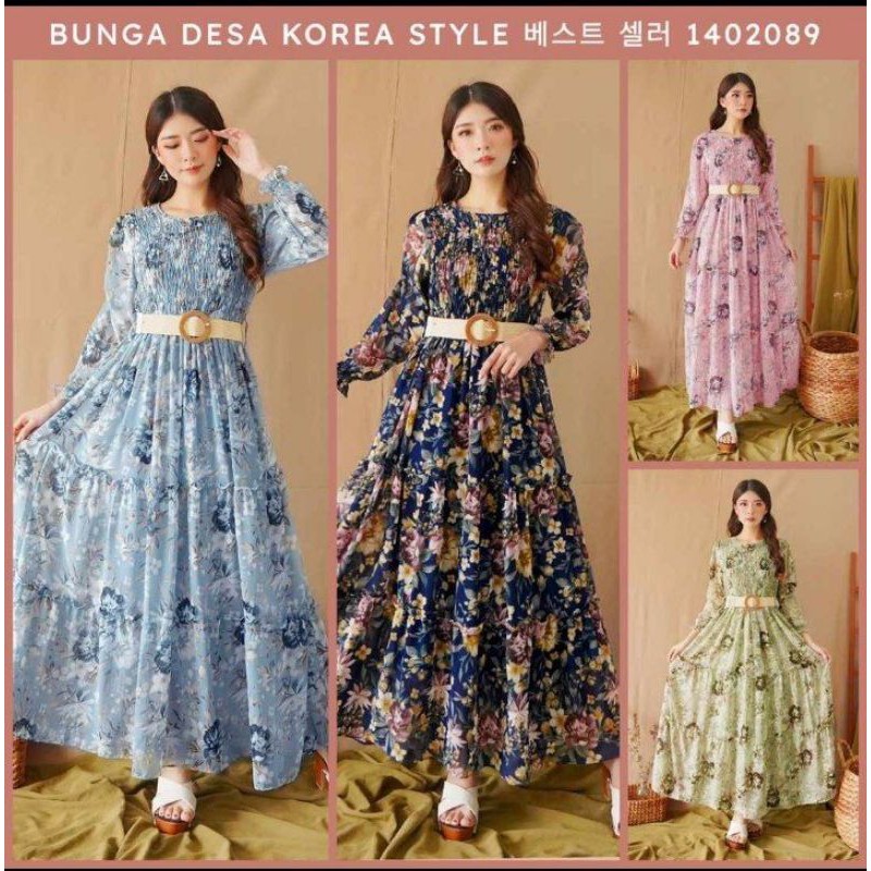 Gamis/Dress Korean Bunga Desa by Yuna Fashion