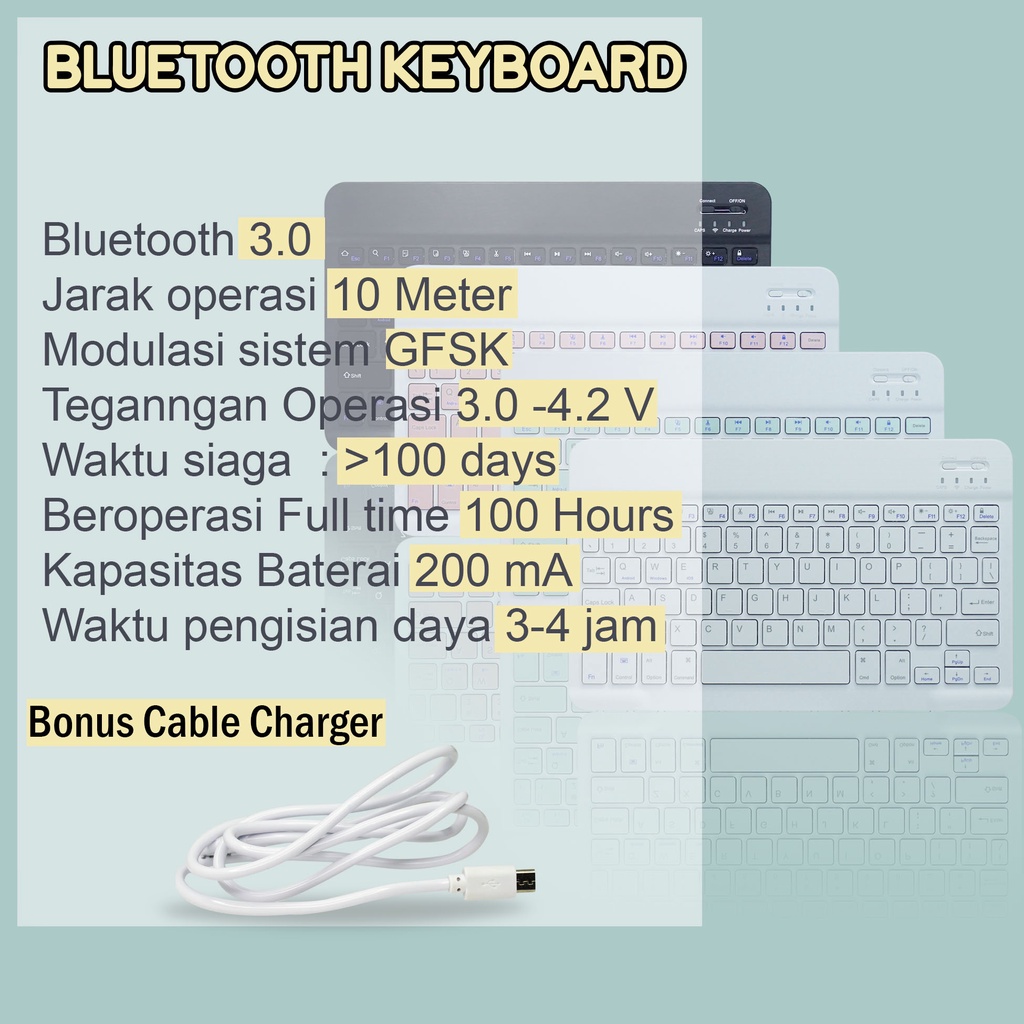 PAKET SUPER LENGKAP OneSOS Keyboard Wireless Bluetooth Laptop iPad Handphone / Mini Portable Phone Universal / Android Windows iOS Universal 9.8&quot;