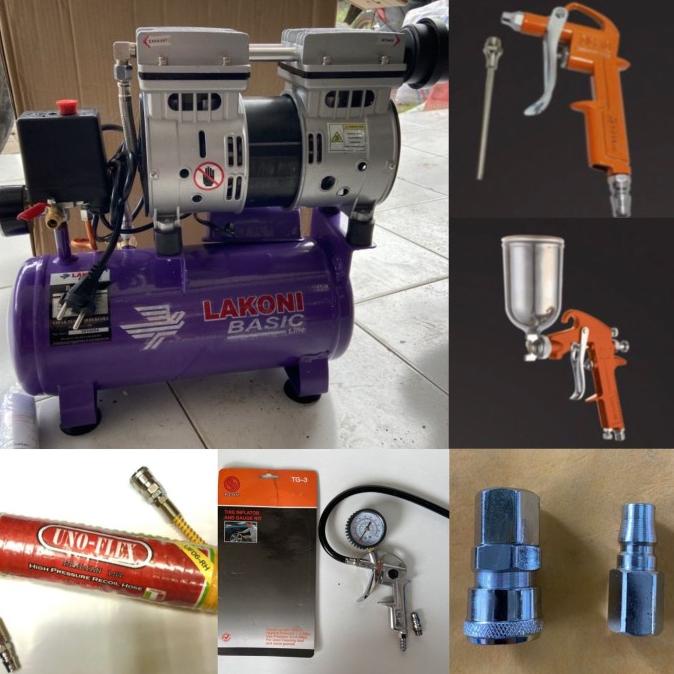 Paket Lengkap Murah Kompresor Angin Oilless Silent 9S Cat Angin Lakoni