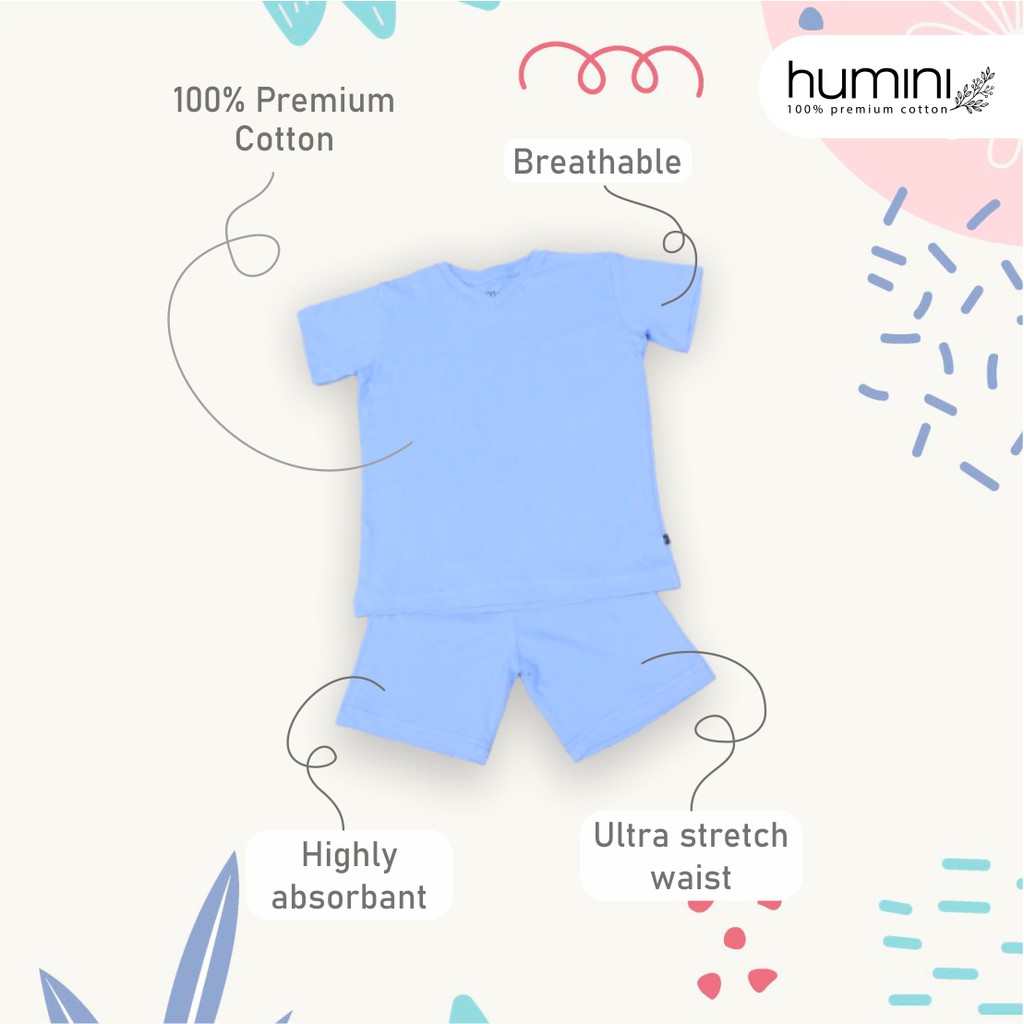 Kaos Anak V-Neck Polos Atasan Bawahan Set Warna Warni 100% Premium Cotton - Blue