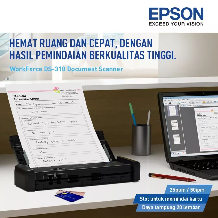 Epson WorkForce DS-310 Portable Sheet-fed Document Scanner / A4 Portable Sheet Fed Colour Scanner DS310