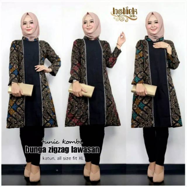 Tunik panjang katun Murah muslim muslimah keren modern Bunga Catleya Baju Batik Atasan Kerja Wanita elegan cantik murah kerja