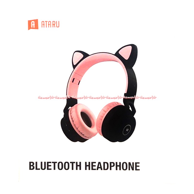 Ataru Bluetooth Headphone Bluetooth Alat Dengar Musik Model Kucing Busa Empuk Attaru Head Phone Blue Tooth Cat