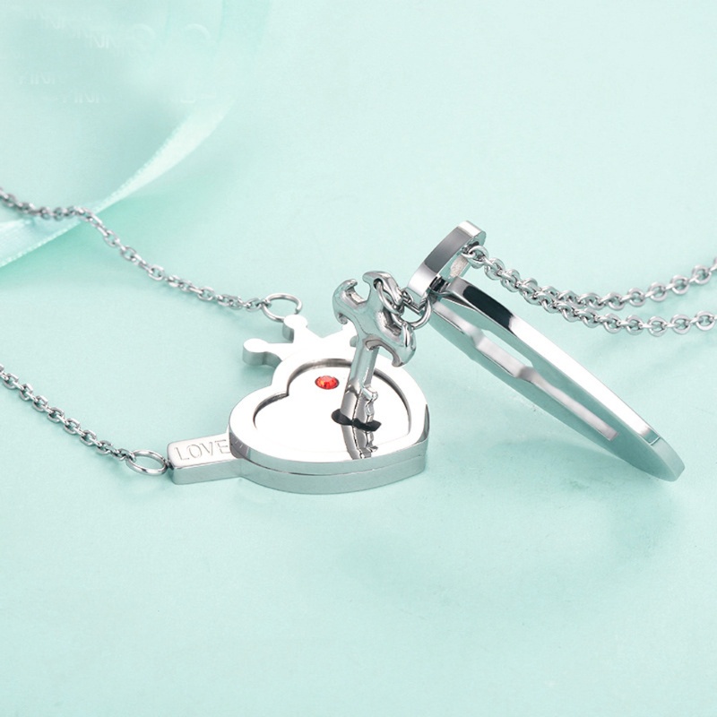 SIY  2Pcs Valentine's Day Lovers Stainless Steel Lock Key Heart Puzzle Pendant Necklace Kit  Love Matching Sets Jewelry Gift