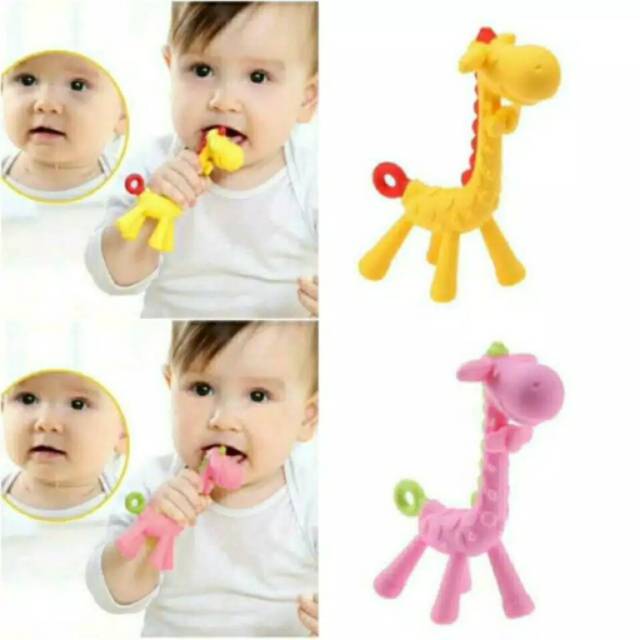 GIGITAN BAYI JERAPAH Teether Giraffe Gigitan Bayi Jerapah baby kids ange silicone kuning pink