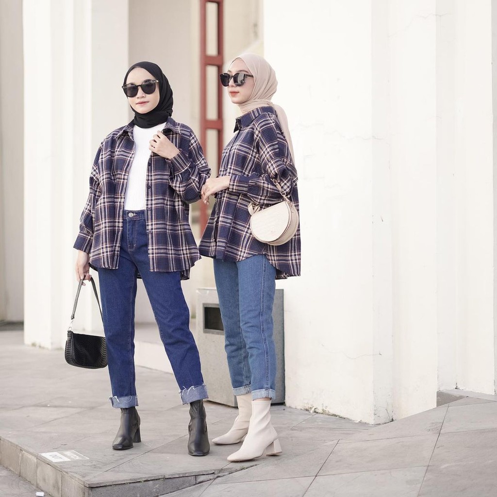 TREND KEMEJA GUILEN OVERSIZE SHIRT LENGAN PANJANG WANITA KOTAK-KOTAK JUMBO XL ALA KOREA BAHAN FLANEL