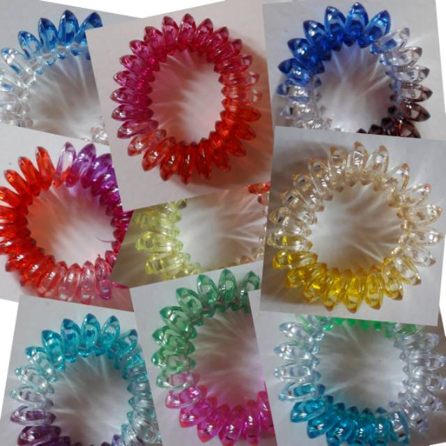 MEGASARI, IKAT RAMBUT SPIRAL WARNA PELANGI ISI 6 PCS