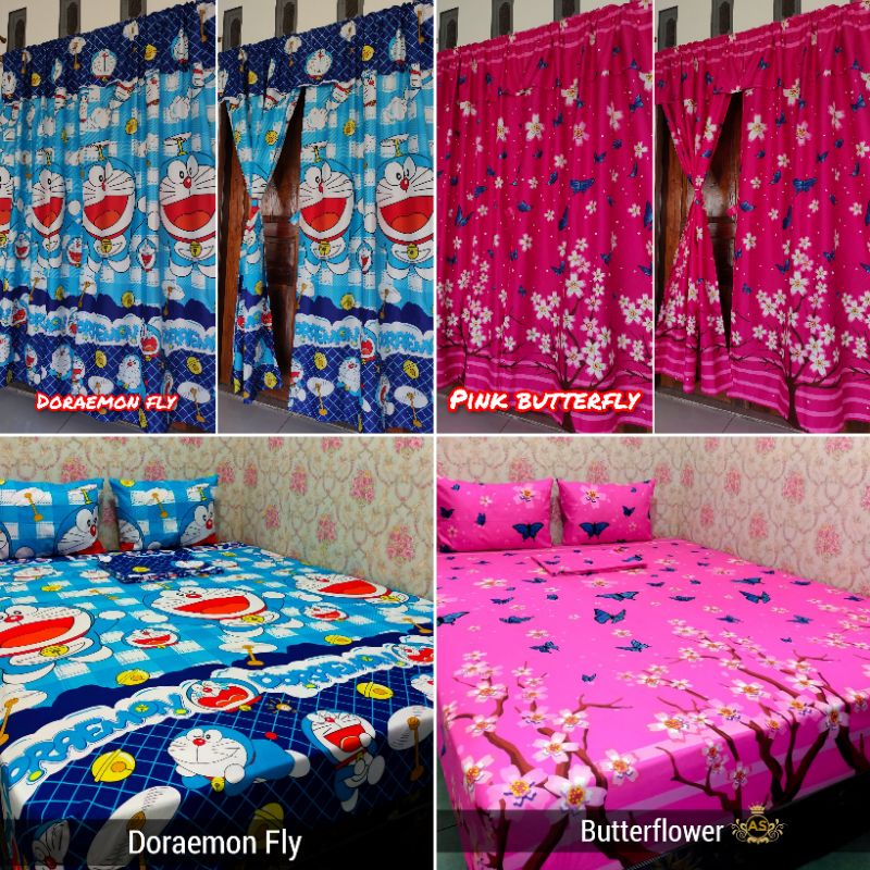 Sprei dan gorden couple.Dapat 1 sprei+2gorden/Sprei homemade //gorden motif