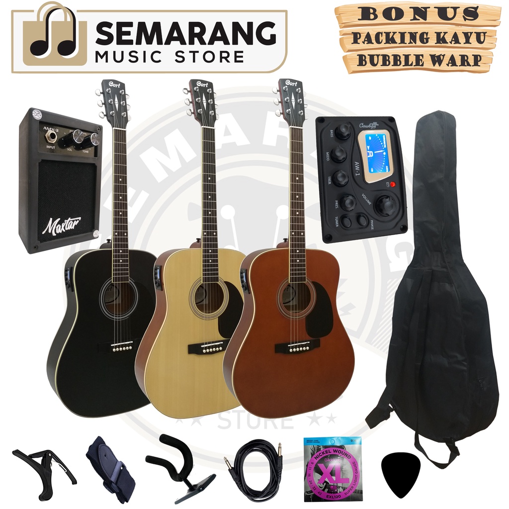 Gitar Akustik Elektrik Cort Custom Equalizer Tuner Cowboy AW-1 Custom Paket Super Komplit