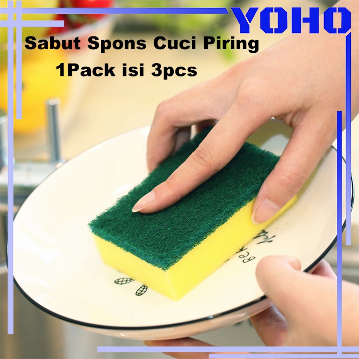 Sabut Spons Cuci Piring Basic Spons Busa Busa Cuci isi 3pcs