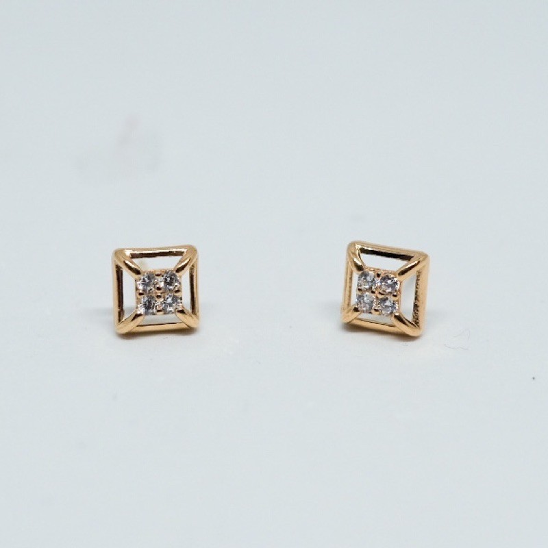 anting stud emas 6 karat kotak permata