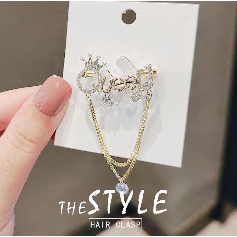 Bros Pin Bentuk Huruf Aksen Berlian Imitasi Untuk Wanita